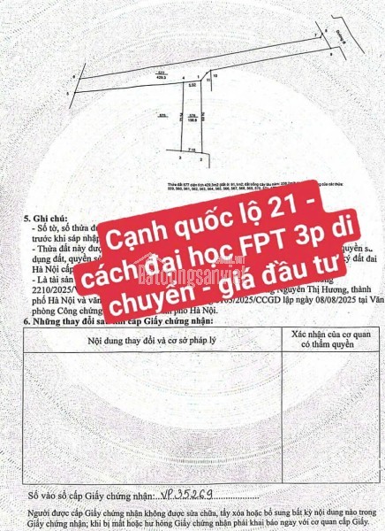 CẦN NHƯỢNG LẠI 100M2 TRỤC CHÍNH HÒA LẠC GẦN ĐH QUỐC GIA SỔ ĐỎ CHÍNH CHỦ