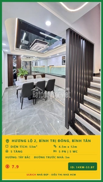 Nhà 5 tầng lô góc Hương Lộ 2 , Bình Tân , xe hơi tới nhà, tặng full nội thất