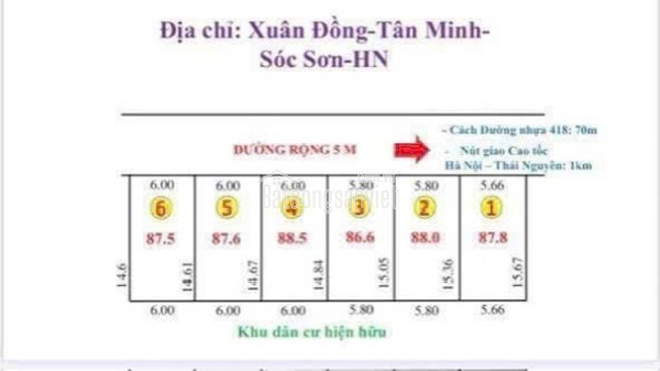 CẦN BÁN LÔ ĐẤT VỊ TRÍ CỰC TIÊM NĂNG , SÁT ĐƯỜNG TỈNH LỘ 418  ,DT - 87,8 M FUN THỔ CƯ  GIÁ NHỈNH 2