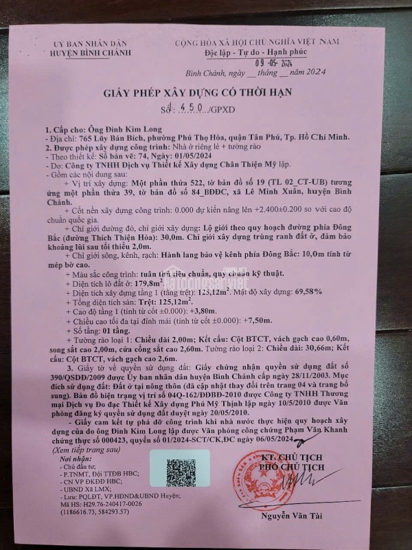 Bán Đất Mặt Tiền 290m2, Giá 6.8 Tỷ , Số 289 Thích Thiện Hoà, Xã Bình Lợi, TPHCM