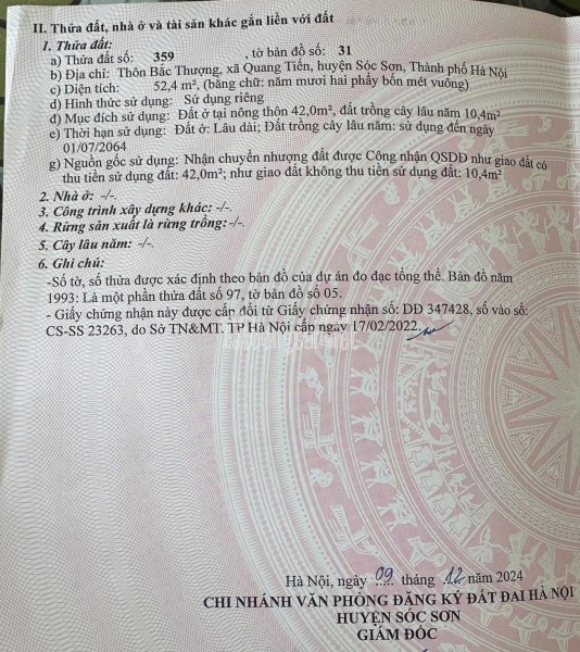 2 tỷ mà mua được 102m full thổ cư yaoj xã Sóc Sơn, không mua là mất