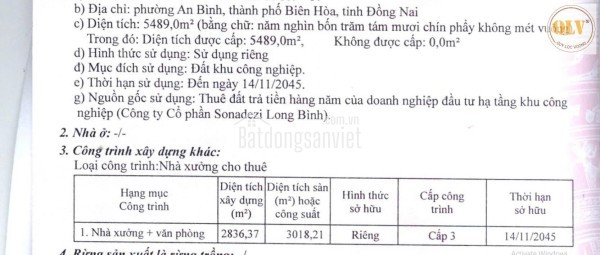 Bán kho, nhà xưởng tại KCN Long Bình, Thành phố Biên Hòa, Đồng Nai 2.800m²
