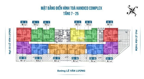 Bán căn 74m2 02 ngủ tòa Handiresco, số 33 Lê Văn Lương nhận nhà ở luôn giá 115tr/m2