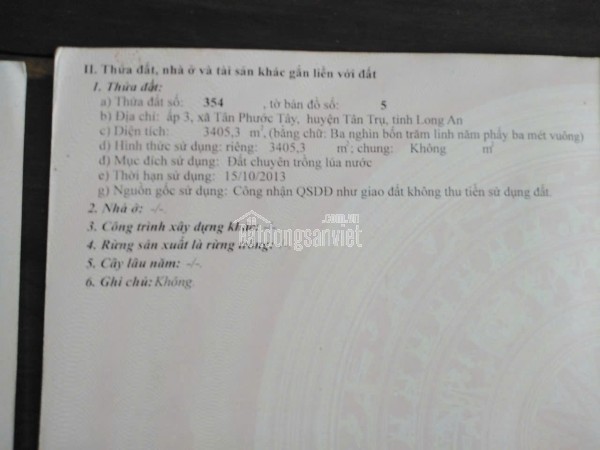 Cần Bán 3 miếng đất ruộng  liền kề ven sông tại ấp 3, xã Tân Phước Tây, huyện Tân Trụ, Long An.