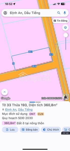 🔥 Lô góc 2 mặt tiền Định An (Dầu Tiếng) – 360m², 100m² thổ cư, giá chỉ 8xx!