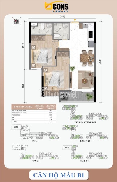 QUYỀN CHỌN ƯU TIÊN ĐÚNG CĂN ĐÚNG TẦNG GIÁ CĐT THÁP B BCONS NEWSKY