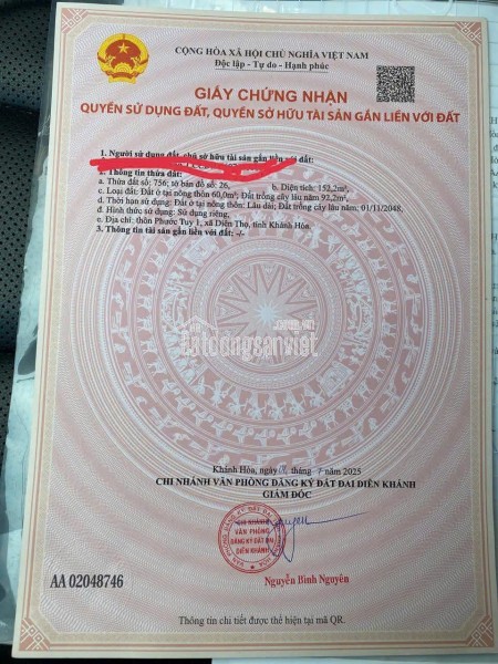 CHÍNH CHỦ BÁN GẤP ĐẤT NỀN , GIÁ TỐT TẠI XÃ DIÊN THỌ , DIÊN KHÁNH, KHÁNH HÒA