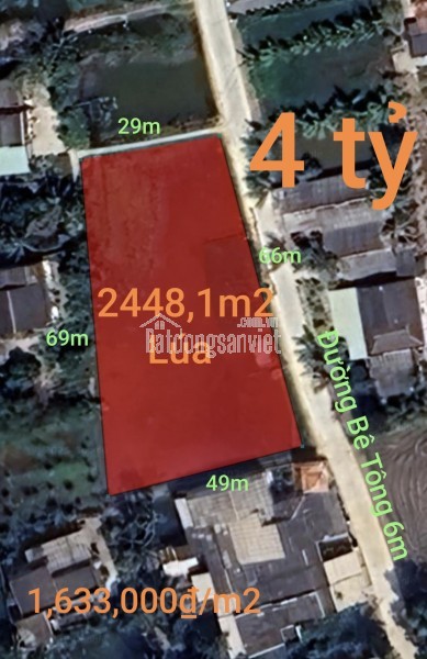 Bán lô đất lúa 4 mặt tiền chuyển thổ phân lô giá chốt 4 tỷ