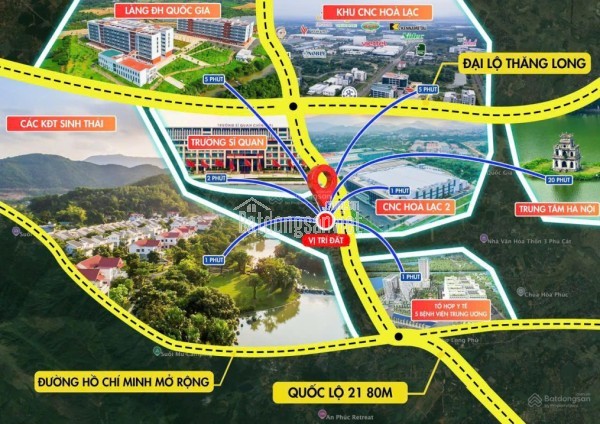 Giá chỉ 3.8 tỷ, đất đô thị Hòa Lạc, gần QL21 và đường Hồ Chí Minh, diện tích 100m², mặt tiền 6m