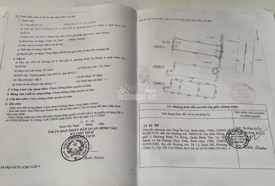Bán nhà 2 lầu hẻm xe hơi Hương Lộ 2, Phường Bình Trị Đông, Quận Bình Tân