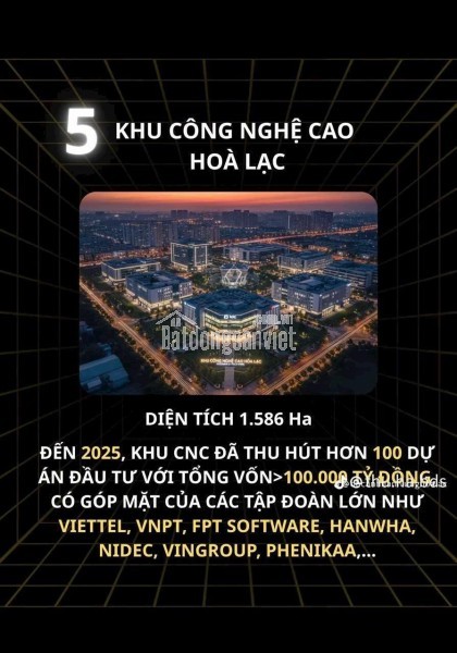 💡 HÒA LẠC – “QUẬN 9” CỦA MIỀN BẮC?
Nếu BĐS Quận 9 từng tăng giá hơn 10 lần nhờ Khu Công nghệ
