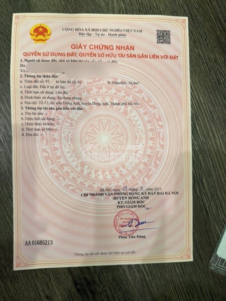 Bán lô đất đẹp tổ 13- TTĐA - HN 5 tỷ 3 lh 0356118296 54,5m2