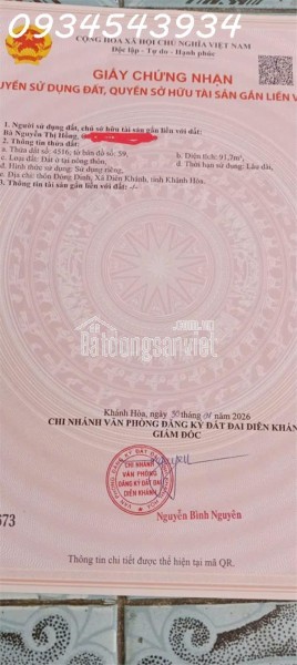 BÁN ĐẤT NỀN LÔ GÓC 2 MẶT TIỀN THÔN ĐÔNG DINH DIÊN KHÁNH – ĐƯỜNG Ô TÔ TẬN NƠI