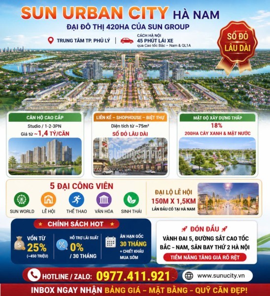 SUN URBAN CITY HÀ NAM – CHUNG CƯ TỪ 1,4 TỶ, LIỀN KỀ SỔ ĐỎ LÂU DÀI