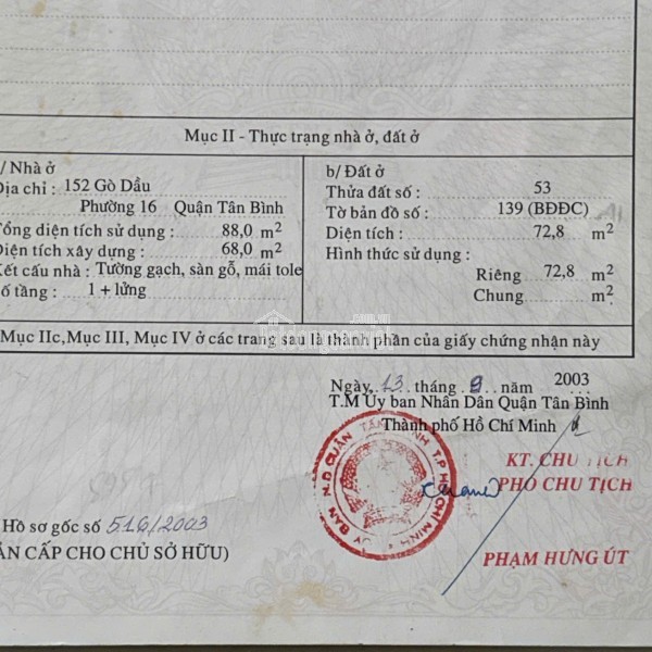 152 Gò Dầu, Phường Tân Sơn Nhì, TP. HCM (Quận Tân Phú cũ)
