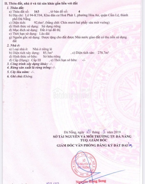 BÁN NHÀ MẶT TIỀN ĐƯỜNG BẮC SƠN – HÒA AN, CẨM LỆ, ĐÀ NẴNG