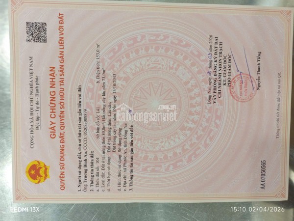 🚨 CHÍNH CHỦ BÁN ĐẤT ĐẸP PHƯỚC AN – ĐỒNG NAI | 153m² | 80m² THỔ CƯ | GIÁ 3,5 TỶ 🚨