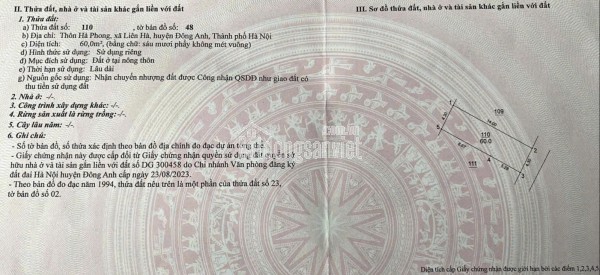 CHÍNH CHỦ CÓ MẢNH ĐẤT CẦN BÁN TẠI THÔN HÀ PHONG - XÃ LIÊN HÀ - HUYỆN ĐÔNG ANH - TP HÀ NỘI