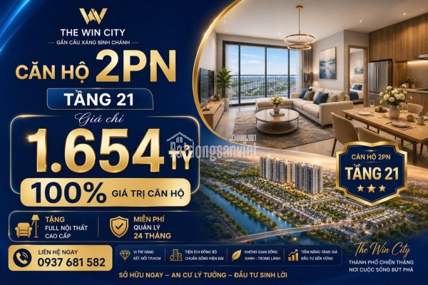 căn hộ 2PN gần Cầu Xáng - Bình Chánh chỉ 1.654 tỷ (100% đã Vat), bàn giao full nội thất cao cấp gỗ