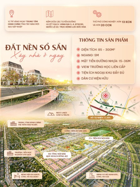 Đất nền sổ sẵn, gần trung tâm cụm khu công nghiệp Đức Hòa, chỉ từ 2,1 tỷ/nền