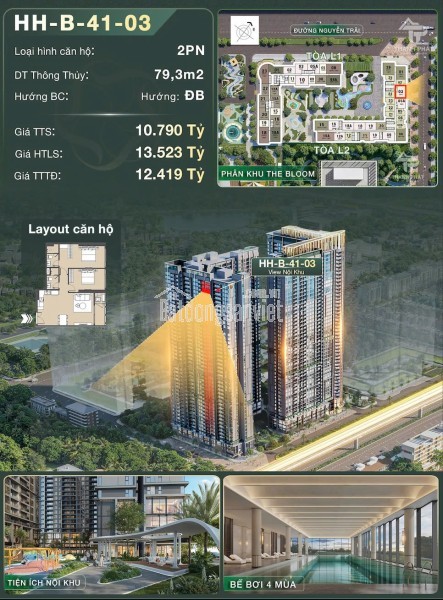 Bán căn hộ 2PN+1MR HH-B-3x-2x tại Hanoi Seasons Garden  Hỗ trợ lãi suất 0%  Chuẩn bàn giao Lumière