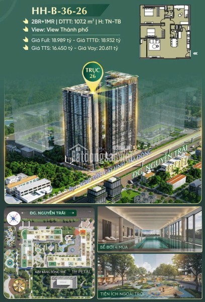 🏡 Căn 2PN+1MR Diện Tích Lớn 107.2m²  Hệ Tiện Ích Chuẩn Resort 5★