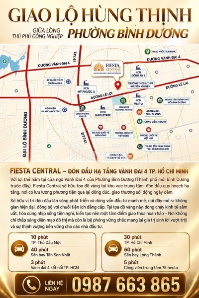 FIESTA CENTRAL TÂM ĐIỂM ĐÓN SÓNG VÀNH ĐAI 4 CỬA NGÕ GIAO THƯƠNG TẠI THÀNH PHỐ MỚI BÌNH DƯƠNG!