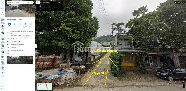 Bán đất ngõ 368 An Dương Vương, TP Hòa Bình (nay là tỉnh Phú Thọ), diện tích 854.2m2, miễn TG