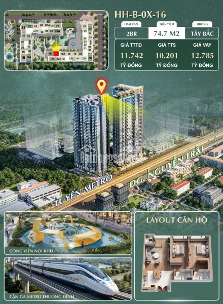 🔥 HH-B-0X-16  2PN SỞ HỮU TẦM VIEW CÔNG VIÊN NỘI KHU & TRỰC DIỆN GA METRO THƯỢNG ĐÌNH SIÊU THOÁNG