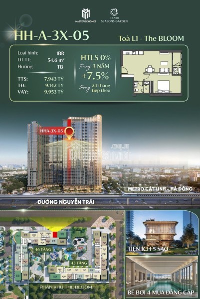 CĂN 2BR+1MR - HHB-36-15 - HANOI SEASONS GARDEN: LỰA CHỌN TỐI ƯU KHÔNG GIAN