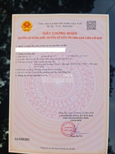 BÁN ĐẤT THỔ CƯ BÌNH LONG – TP Đồng Nai (Bình Phước cũ)