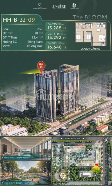 BÁN CĂN 2PN VIEW NỘI KHU  86.2M²  BAN CÔNG ĐÔNG NAM  HANOI SEASONS GARDEN