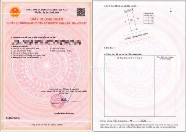 Bán đất mặt tiền Thành Thái, HK Trần Phú cũ, TP Quảng Ngãi, hướng Nam, giá 2,6 tỷ