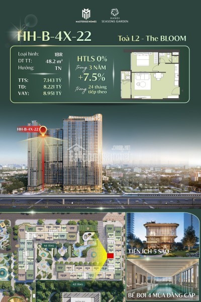 💥 SIÊU PHẨM CĂN HỘ 1PN VIEW NỘI KHU GIÁ TỐT TOÀ L2 - THE BLOOM HANOI SEASONS GARDEN (CAO - XÀ -