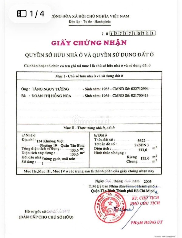 BÁN GẤP NHÀ MT KHUÔNG VIỆT TÂN PHÚ. NGÂN HÀNG ĐỊNH GIÁ 16.5 TỶ, CHỦ BÁN 15.9 TỶ