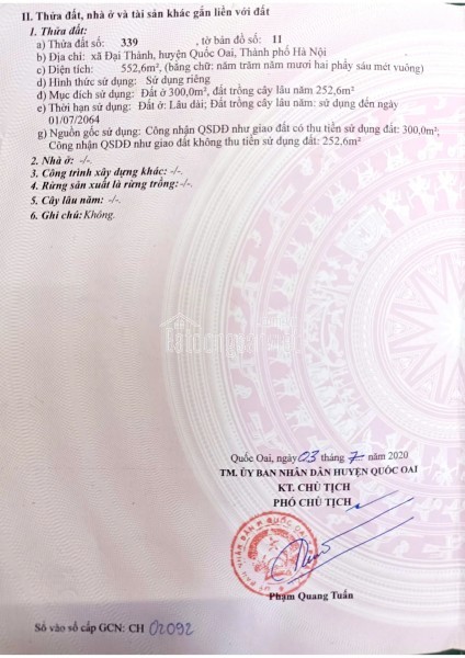 Bán đất Đại Thành, Quốc Oai. Diện tích 552m giá chỉ 20,5 tỷ