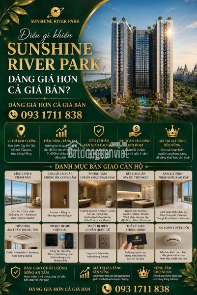 Vốn ban đầu 2,8 tỷ sở hữu Sunshine River Park chung cư 0931711838  gần lõi Cipucha view Sông Hồng