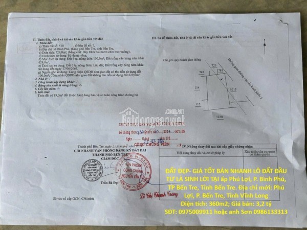 ĐẤT ĐẸP- GIÁ TỐT BÁN NHANH LÔ ĐẤT ĐẦU TƯ LÀ SINH LỜI TẠI TP Bến Tre, Tỉnh Bến Tre