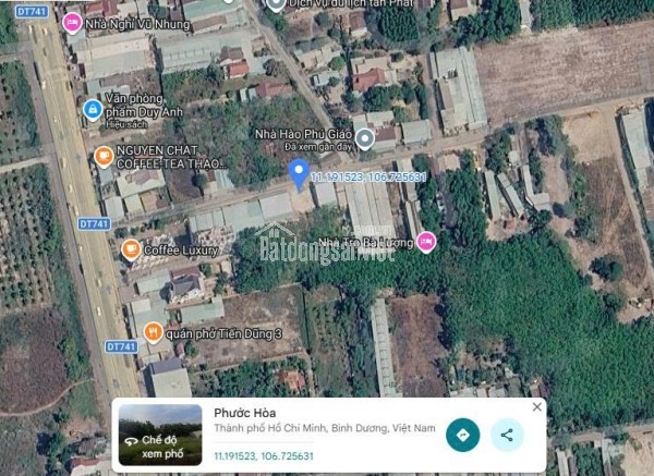 Bán đất tại Đường 741, Xã Phước Hoà, Huyện Phú Giáo, Bình Dương giá 600 Triệu