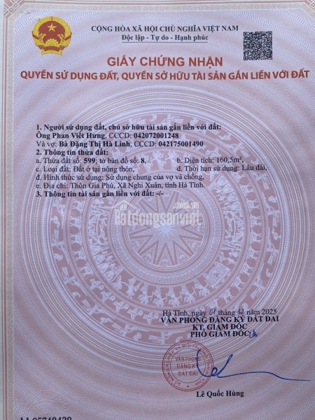 CHÍNH CHỦ CẦN BÁN GẤP LÔ ĐẤT ĐẸP GIÁ TỐT – X. Xuân Viên, H. Nghi Xuân, T. Hà Tĩnh