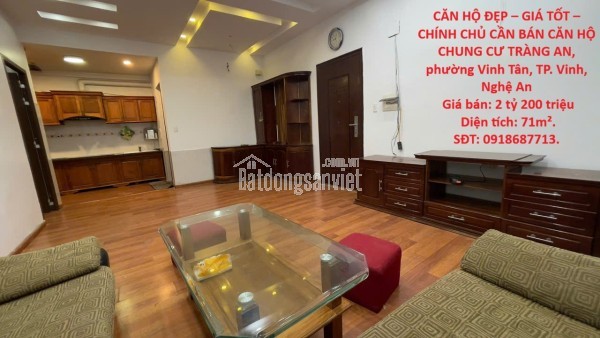 CĂN HỘ ĐẸP – GIÁ TỐT –CHÍNH CHỦ CẦN BÁN CĂN HỘ CHUNG CƯ TRÀNG AN, phường Vinh Tân, TP. Vinh, Nghệ