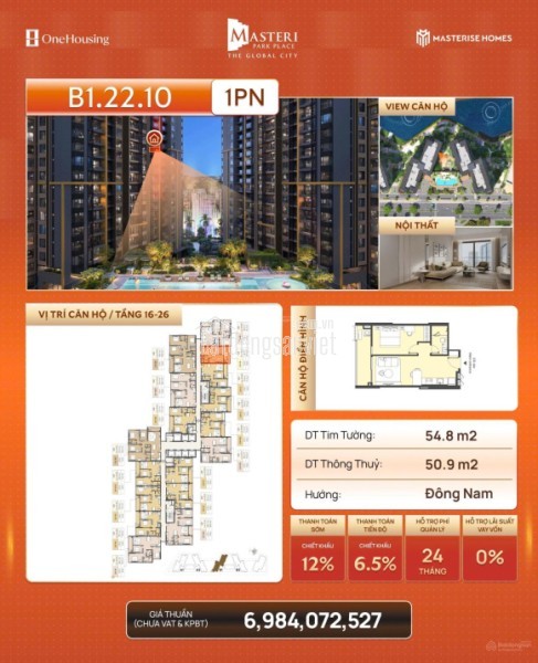 Chính chủ cần tiền cắt lỗ 400tr bán nhanh căn 1PN dự án Masteri Park Place