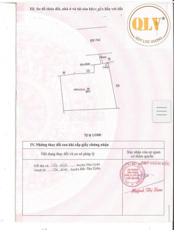 BÁN ĐẤT SKC MẶT TIỀN ĐT741, TÂN BÌNH, BẮC TÂN UYÊN, BÌNH DƯƠNG – 3.000m²