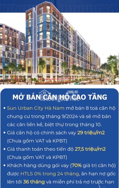 Dự án Sun Urban City hà nam chính thức mở bán và công bố giá bán cụ thể trong tháng 10/2024