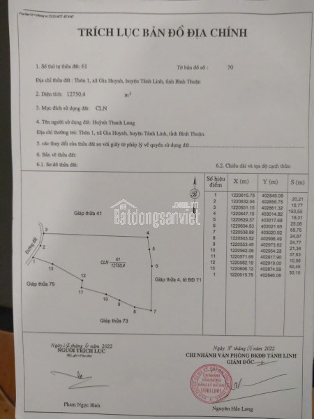 BÁN ĐẤT THỔ CƯ TẠI THÔN 1, XÃ GIA HUYNH, HUYỆN TÁNH LINH, TỈNH BÌNH THUẬN