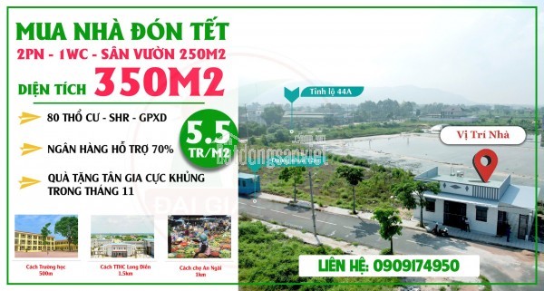 Nhà vườn nhựa 9m TL 44A 350m2 2PN-1WC 80TC SHR GPXD giá 5.6tr/m2